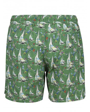 SWIM SHORTS SAILBOAT PATTERN - GREEN
