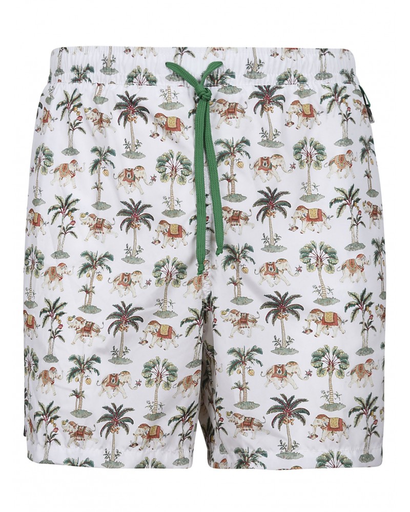 SWIM SHORTS JUNGLE PATTERN  - WHITE